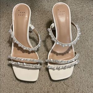 A New Day Women's Cream Pearl Strap Heels 8 Wide